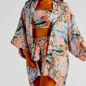 Palm tree print kimono jacket and short set